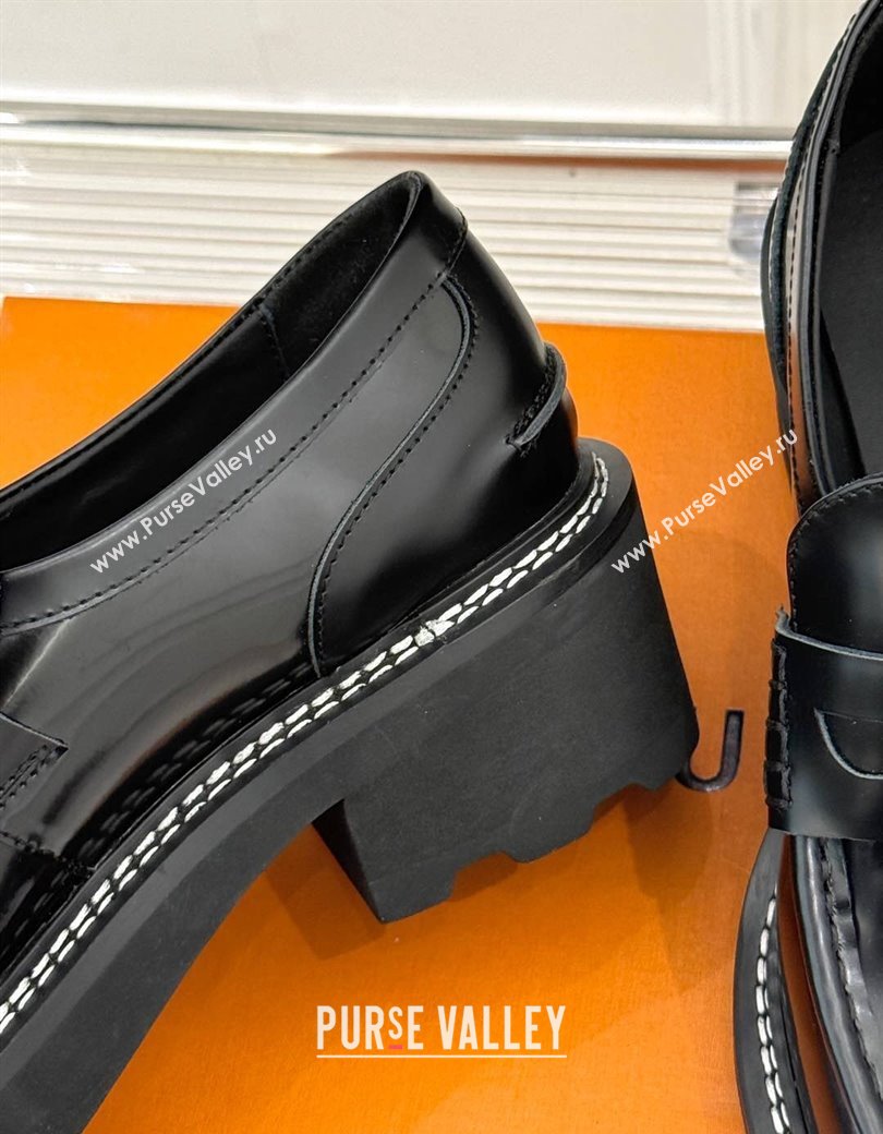 Louis Vuitton LV Beaubourg Platform Loafers 4cm with Coin Charm in Calfskin Leather Black 2025 (MD-250222029)