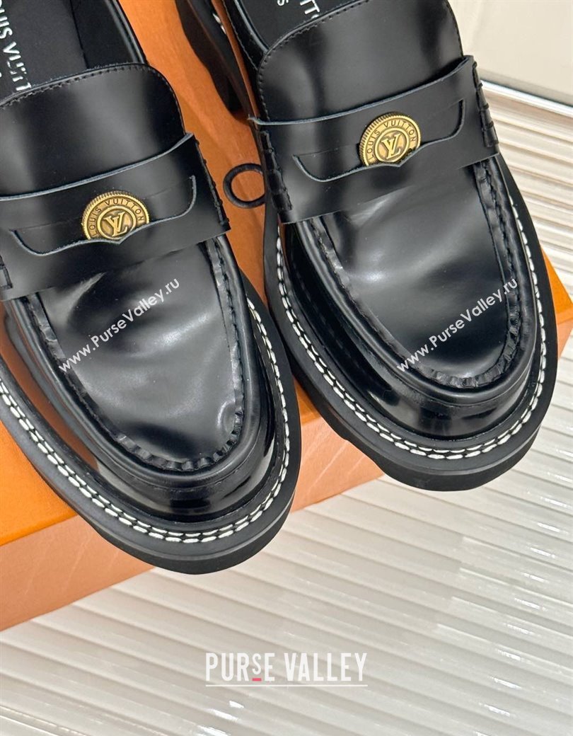 Louis Vuitton LV Beaubourg Platform Loafers 4cm with Coin Charm in Calfskin Leather Black 2025 (MD-250222029)