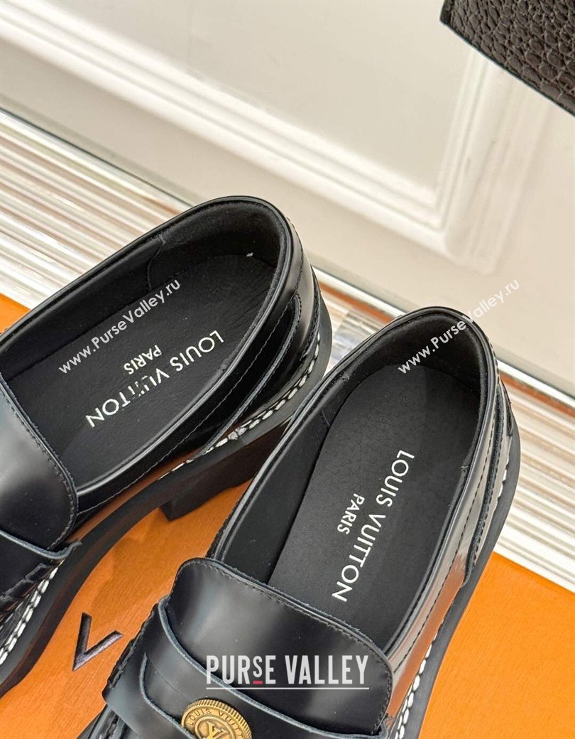 Louis Vuitton LV Beaubourg Platform Loafers 4cm with Coin Charm in Calfskin Leather Black 2025 (MD-250222029)