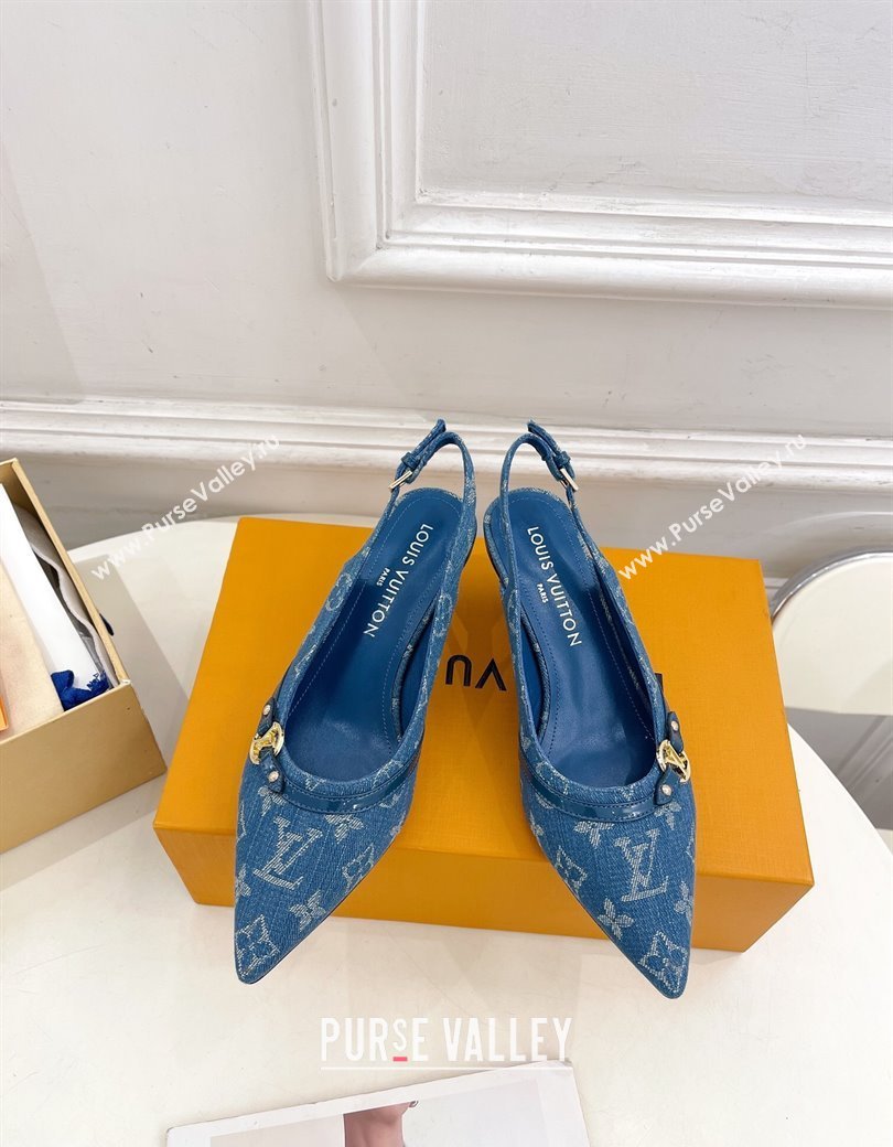 Louis Vuitton 6AM Slingback Pumps 5.5cm in Blue Monogram Denim 2025 (MD-250222007)