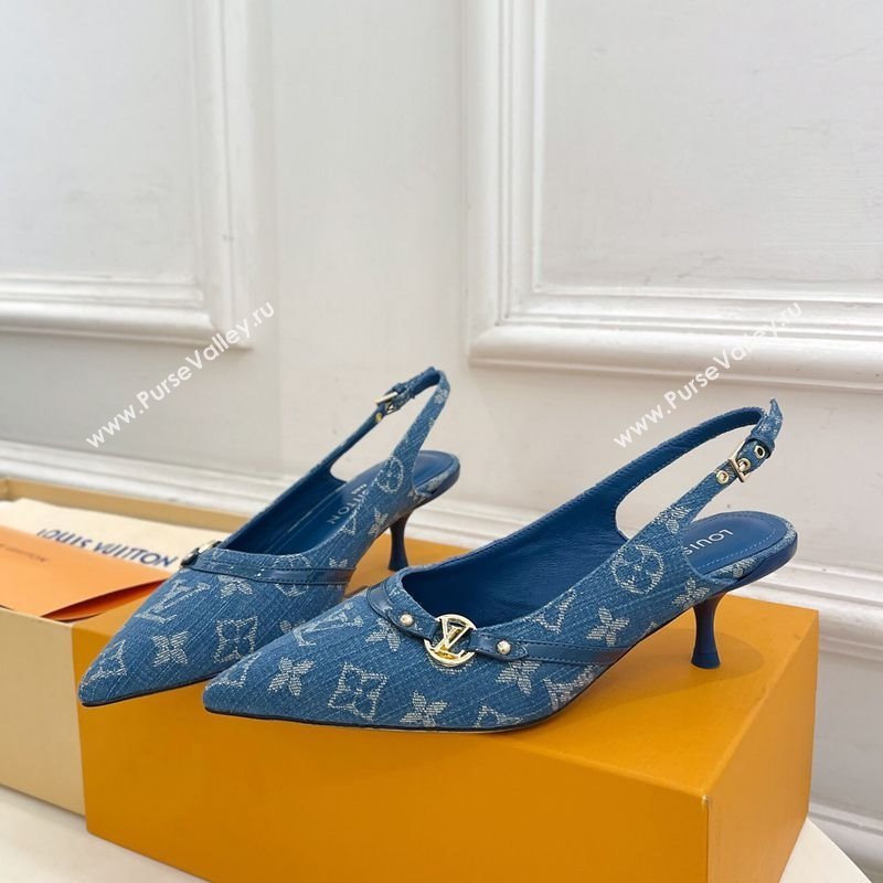 Louis Vuitton 6AM Slingback Pumps 5.5cm in Blue Monogram Denim 2025 (MD-250222007)