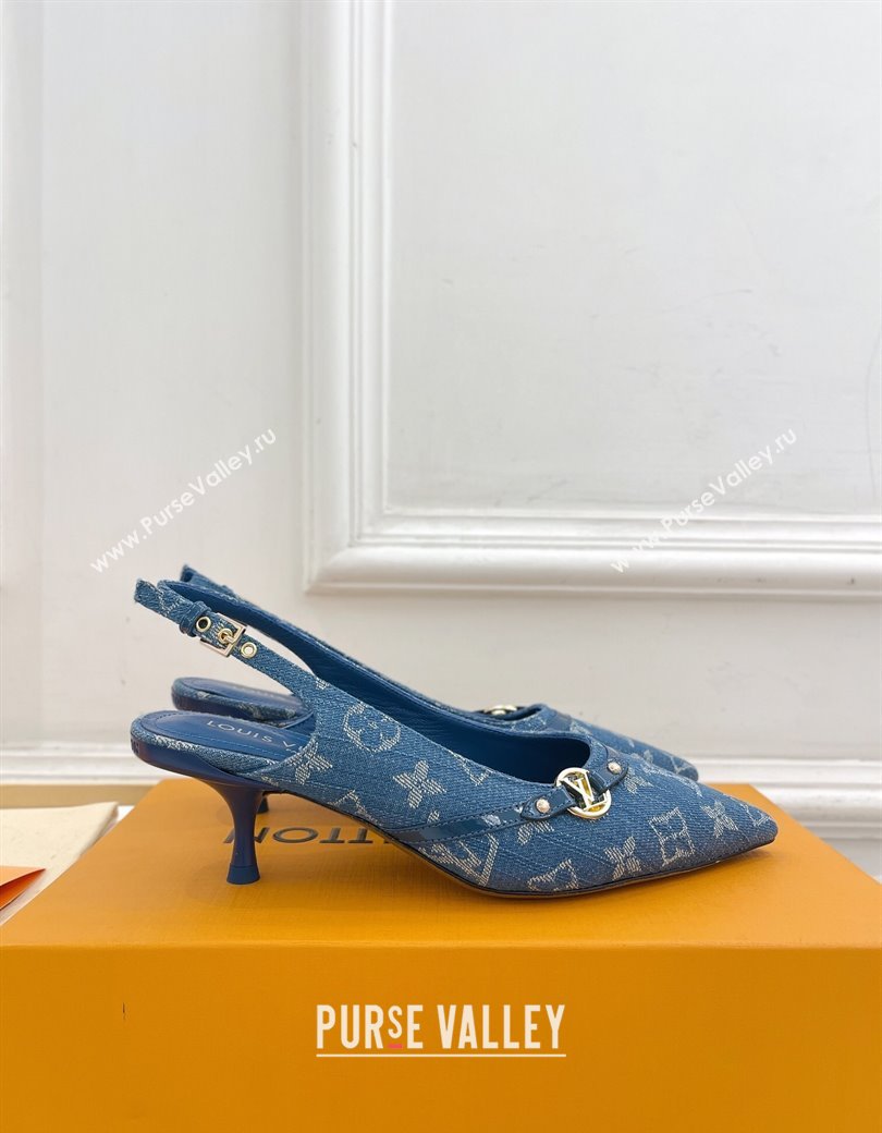 Louis Vuitton 6AM Slingback Pumps 5.5cm in Blue Monogram Denim 2025 (MD-250222007)