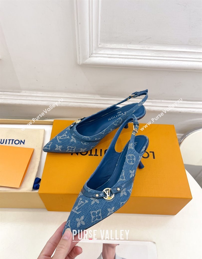 Louis Vuitton 6AM Slingback Pumps 5.5cm in Blue Monogram Denim 2025 (MD-250222007)