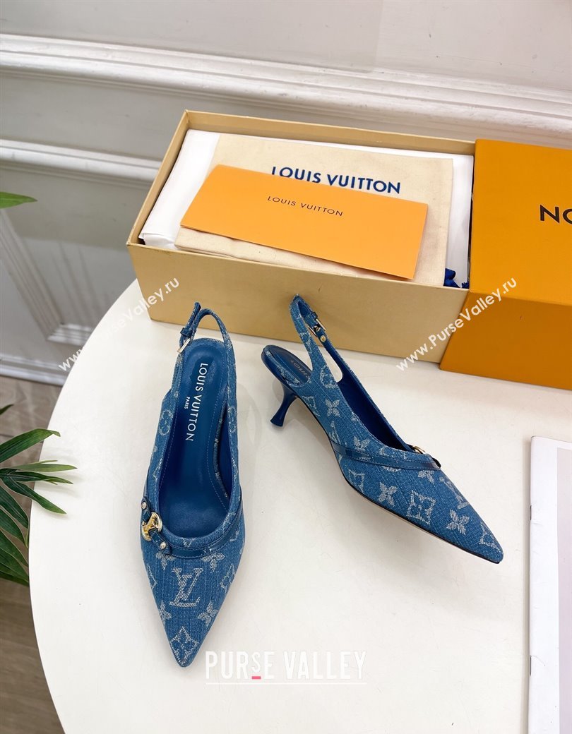 Louis Vuitton 6AM Slingback Pumps 5.5cm in Blue Monogram Denim 2025 (MD-250222007)