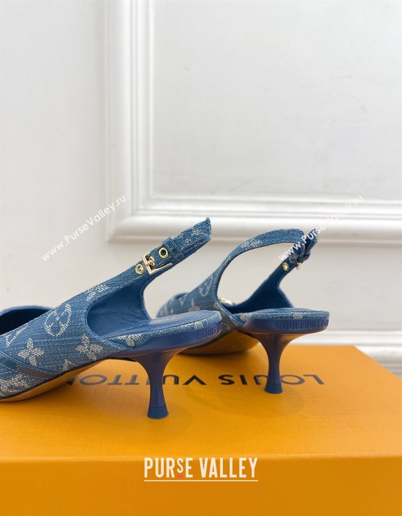 Louis Vuitton 6AM Slingback Pumps 5.5cm in Blue Monogram Denim 2025 (MD-250222007)