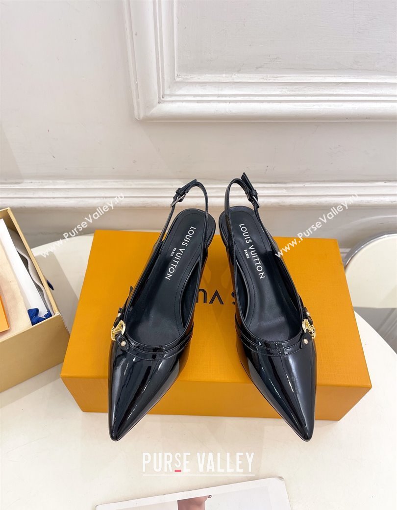 Louis Vuitton 6AM Slingback Pumps 5.5cm in Patent Leather Black 2025 (MD-250222013)