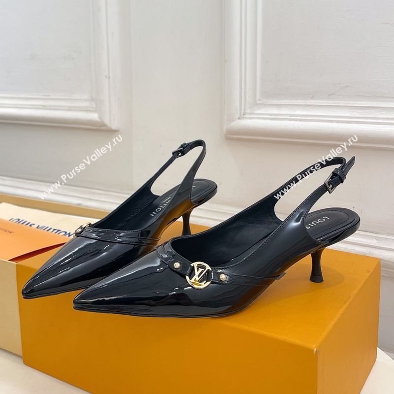 Louis Vuitton 6AM Slingback Pumps 5.5cm in Patent Leather Black 2025 (MD-250222013)