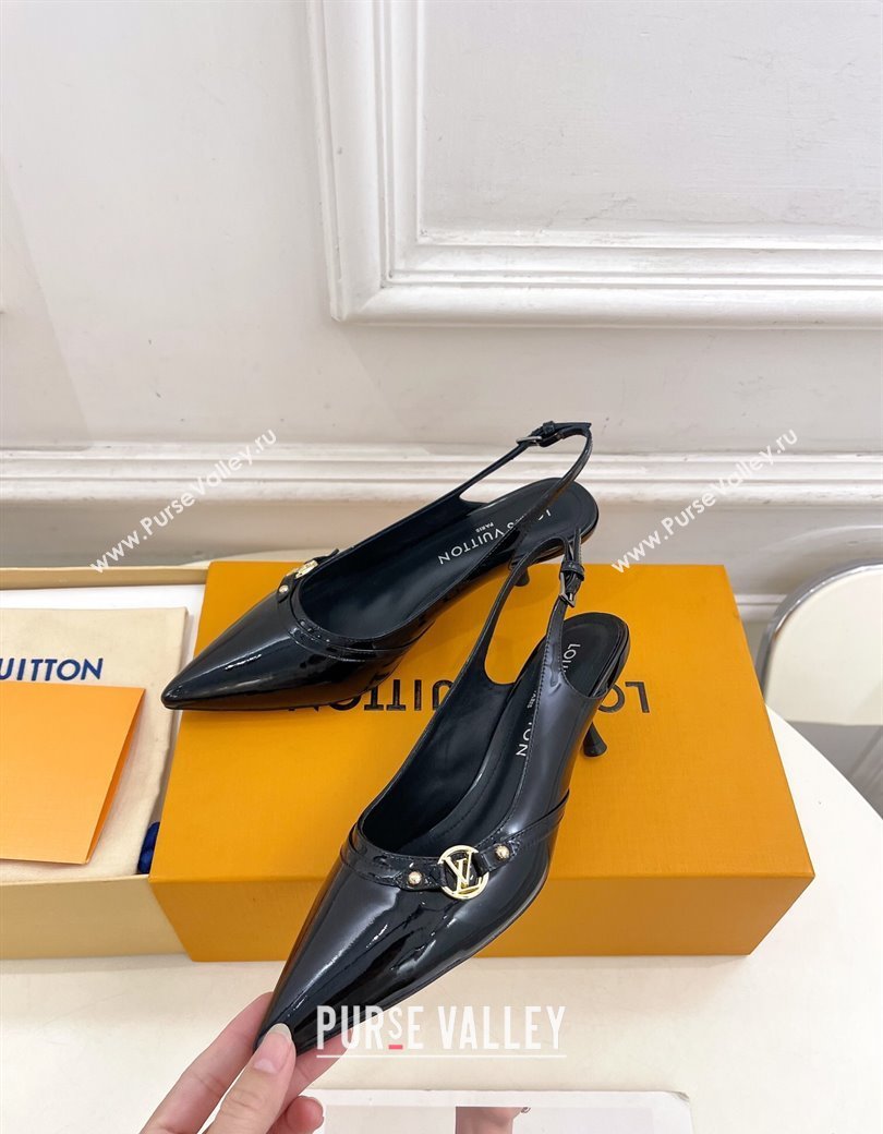 Louis Vuitton 6AM Slingback Pumps 5.5cm in Patent Leather Black 2025 (MD-250222013)