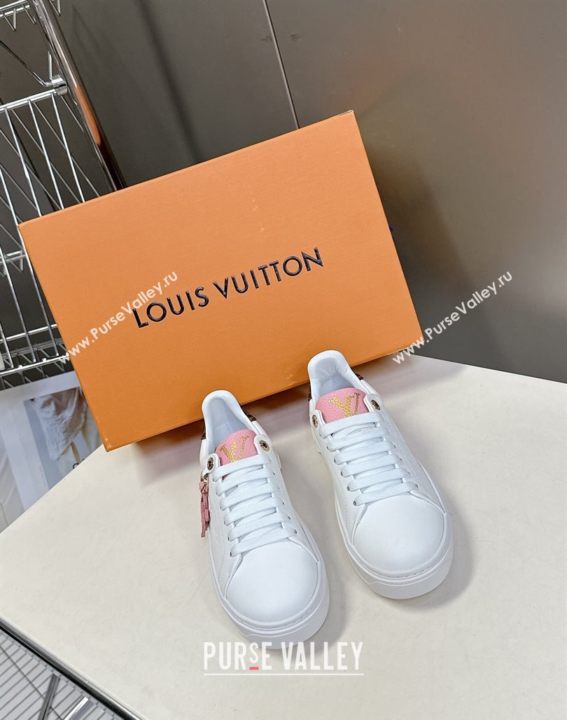 Louis Vuitton Time Out Sneakers in Leather with LV Tag White/Pink 2025 LV042203 (MD-250422087)