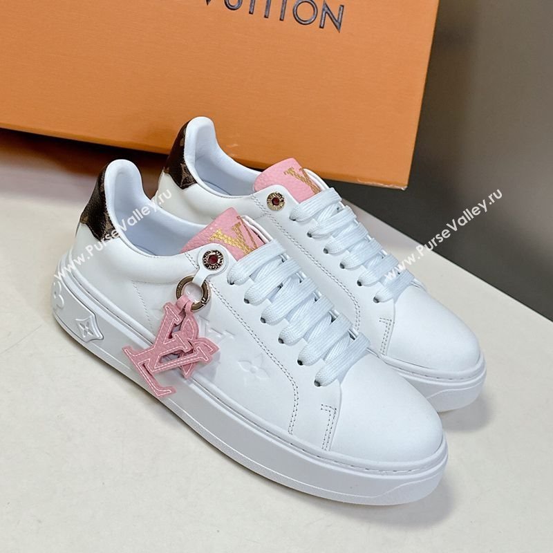 Louis Vuitton Time Out Sneakers in Leather with LV Tag White/Pink 2025 LV042203 (MD-250422087)