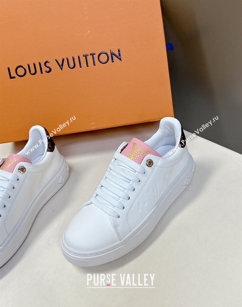 Louis Vuitton Time Out Sneakers in Leather with LV Tag White/Pink 2025 LV042203 (MD-250422087)
