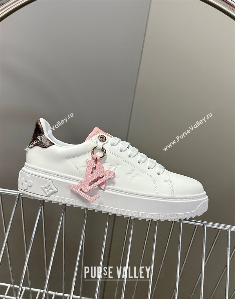 Louis Vuitton Time Out Sneakers in Leather with LV Tag White/Pink 2025 LV042203 (MD-250422087)