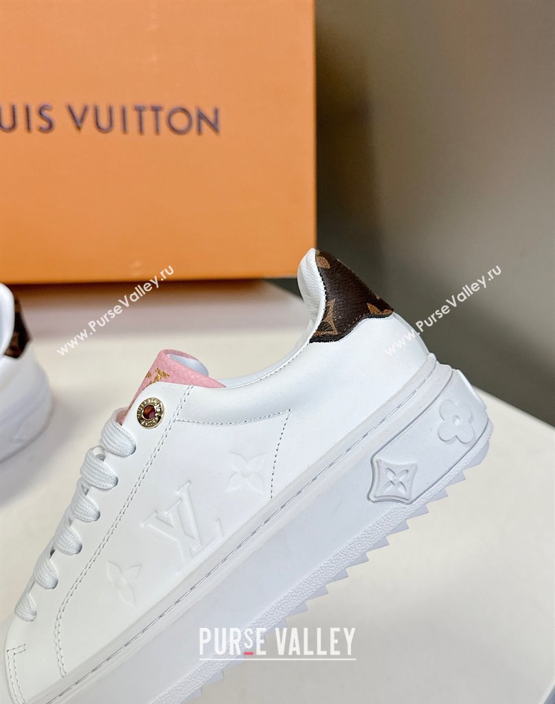 Louis Vuitton Time Out Sneakers in Leather with LV Tag White/Pink 2025 LV042203 (MD-250422087)