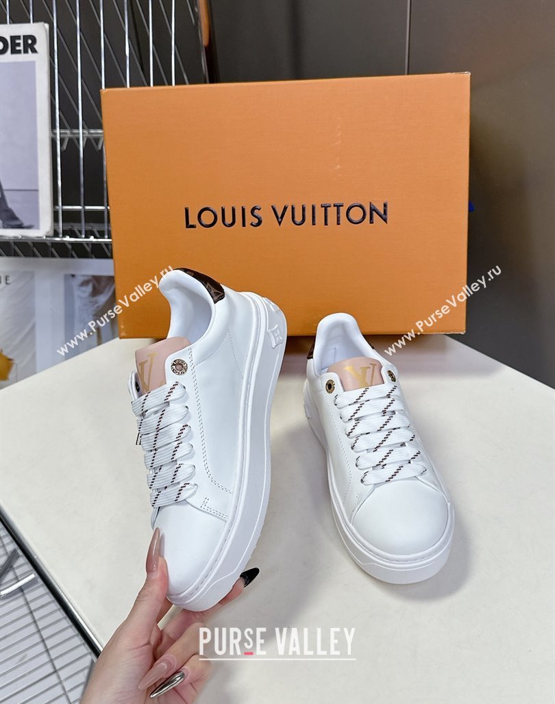 Louis Vuitton Time Out Sneakers in Leather with LV Tag White/Brown 2025 LV042203 (MD-250422088)