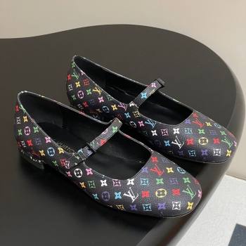 Louis Vuitton LV x TM Swing Flat Mary Jane Ballerinas in Multicolor Monogram Canvas Black 2025 1AGUO5 (SS-250422097)