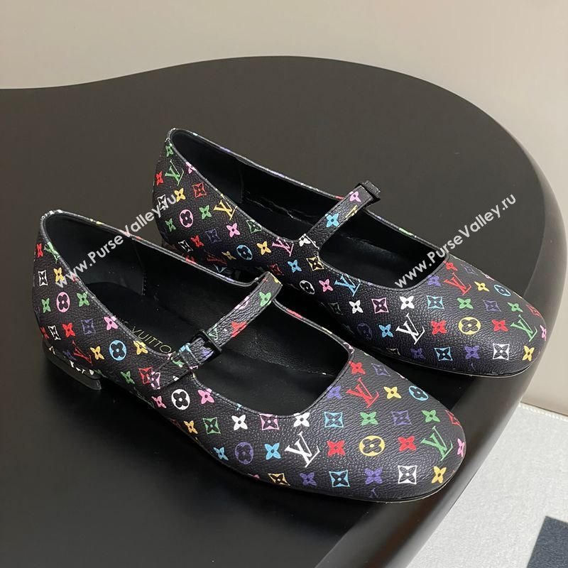 Louis Vuitton LV x TM Swing Flat Mary Jane Ballerinas in Multicolor Monogram Canvas Black 2025 1AGUO5 (SS-250422097)