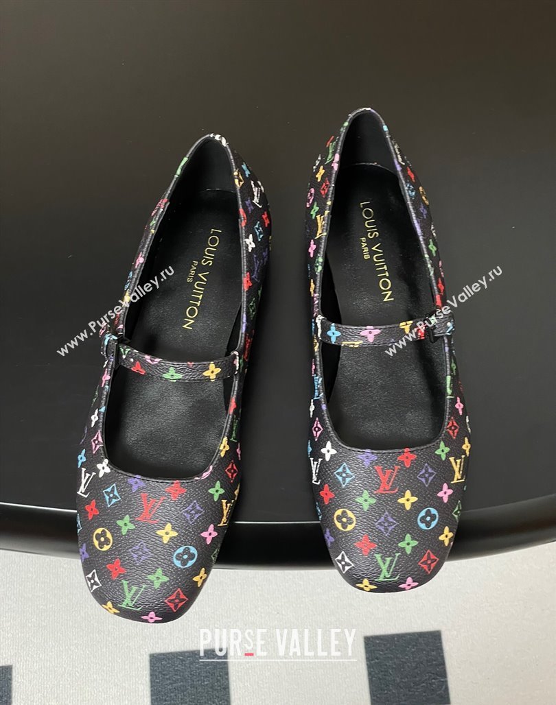 Louis Vuitton LV x TM Swing Flat Mary Jane Ballerinas in Multicolor Monogram Canvas Black 2025 1AGUO5 (SS-250422097)