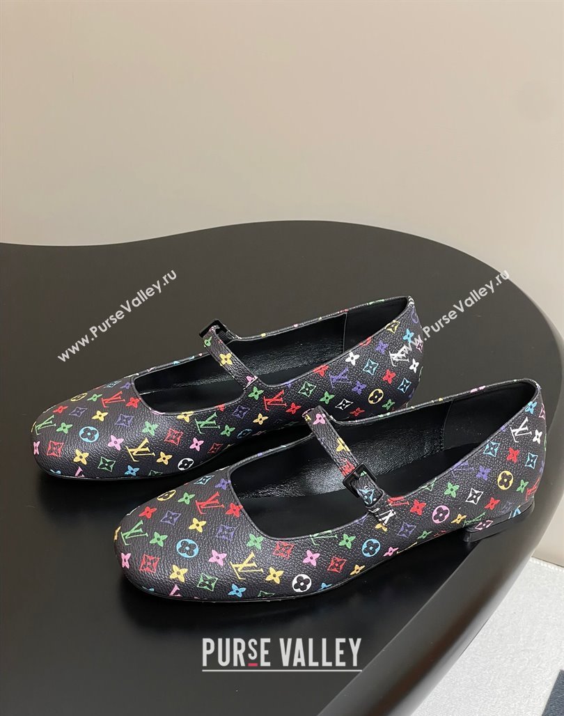 Louis Vuitton LV x TM Swing Flat Mary Jane Ballerinas in Multicolor Monogram Canvas Black 2025 1AGUO5 (SS-250422097)