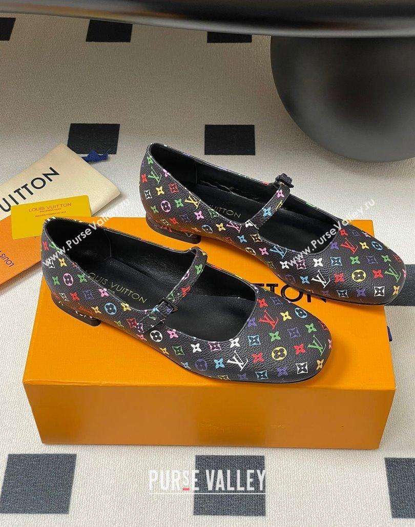 Louis Vuitton LV x TM Swing Flat Mary Jane Ballerinas in Multicolor Monogram Canvas Black 2025 1AGUO5 (SS-250422097)