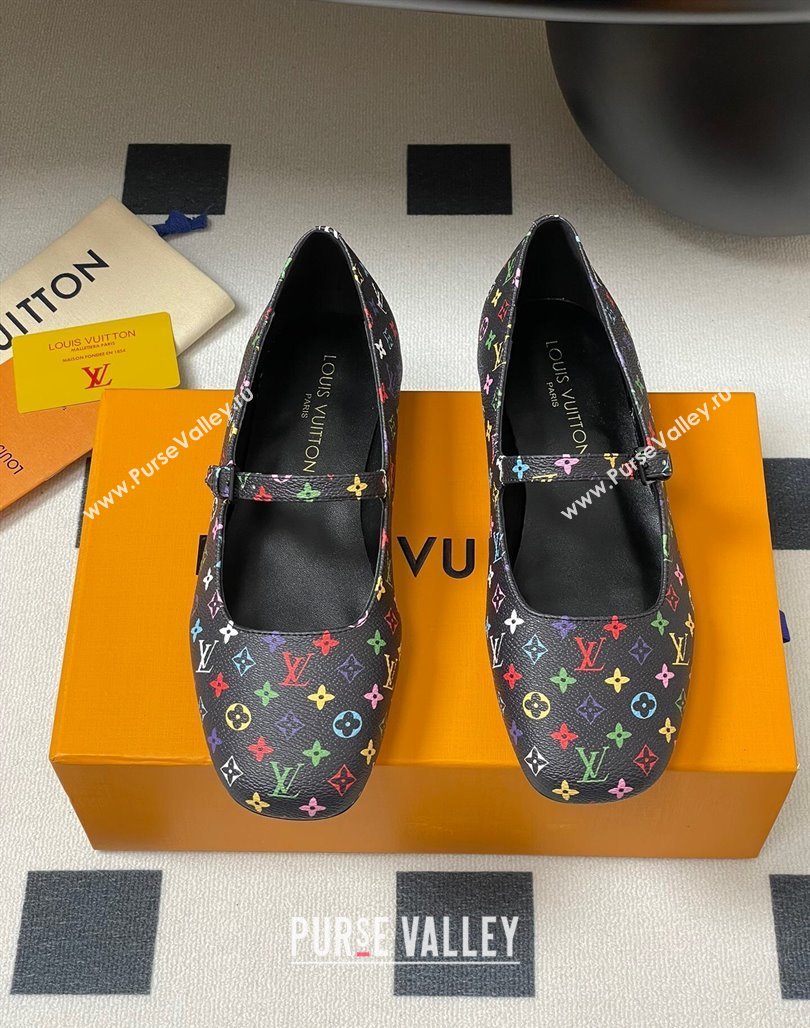 Louis Vuitton LV x TM Swing Flat Mary Jane Ballerinas in Multicolor Monogram Canvas Black 2025 1AGUO5 (SS-250422097)