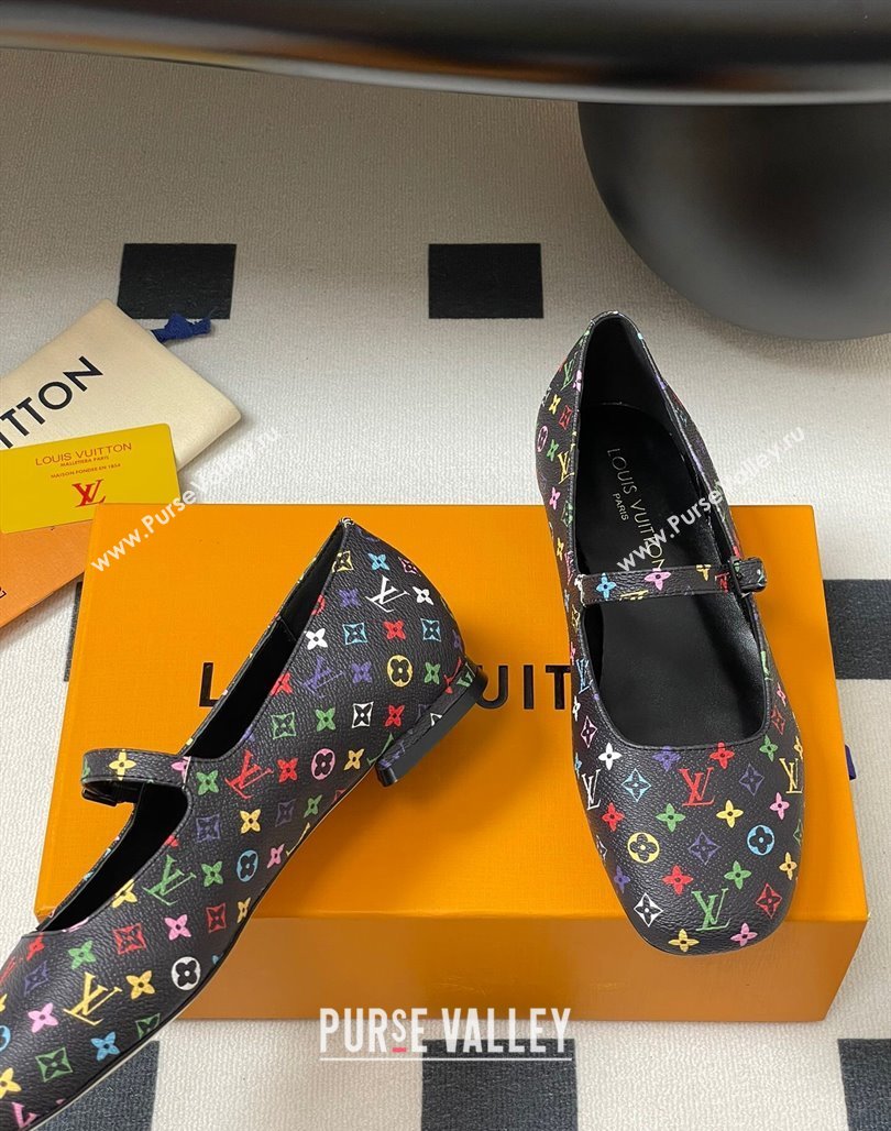 Louis Vuitton LV x TM Swing Flat Mary Jane Ballerinas in Multicolor Monogram Canvas Black 2025 1AGUO5 (SS-250422097)