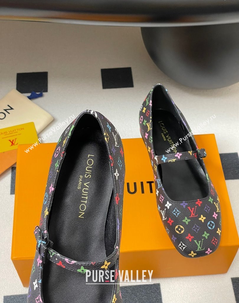 Louis Vuitton LV x TM Swing Flat Mary Jane Ballerinas in Multicolor Monogram Canvas Black 2025 1AGUO5 (SS-250422097)