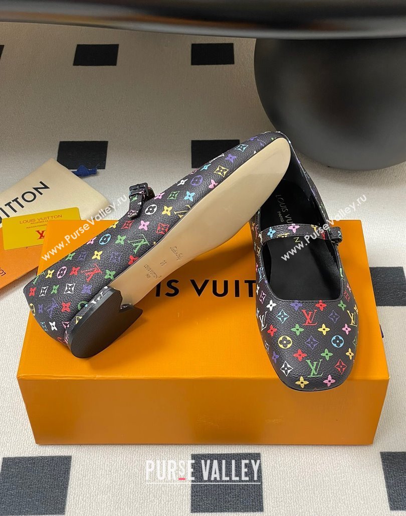 Louis Vuitton LV x TM Swing Flat Mary Jane Ballerinas in Multicolor Monogram Canvas Black 2025 1AGUO5 (SS-250422097)