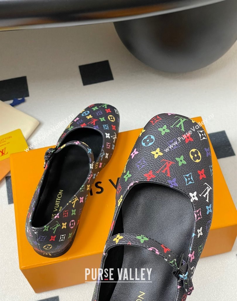 Louis Vuitton LV x TM Swing Flat Mary Jane Ballerinas in Multicolor Monogram Canvas Black 2025 1AGUO5 (SS-250422097)