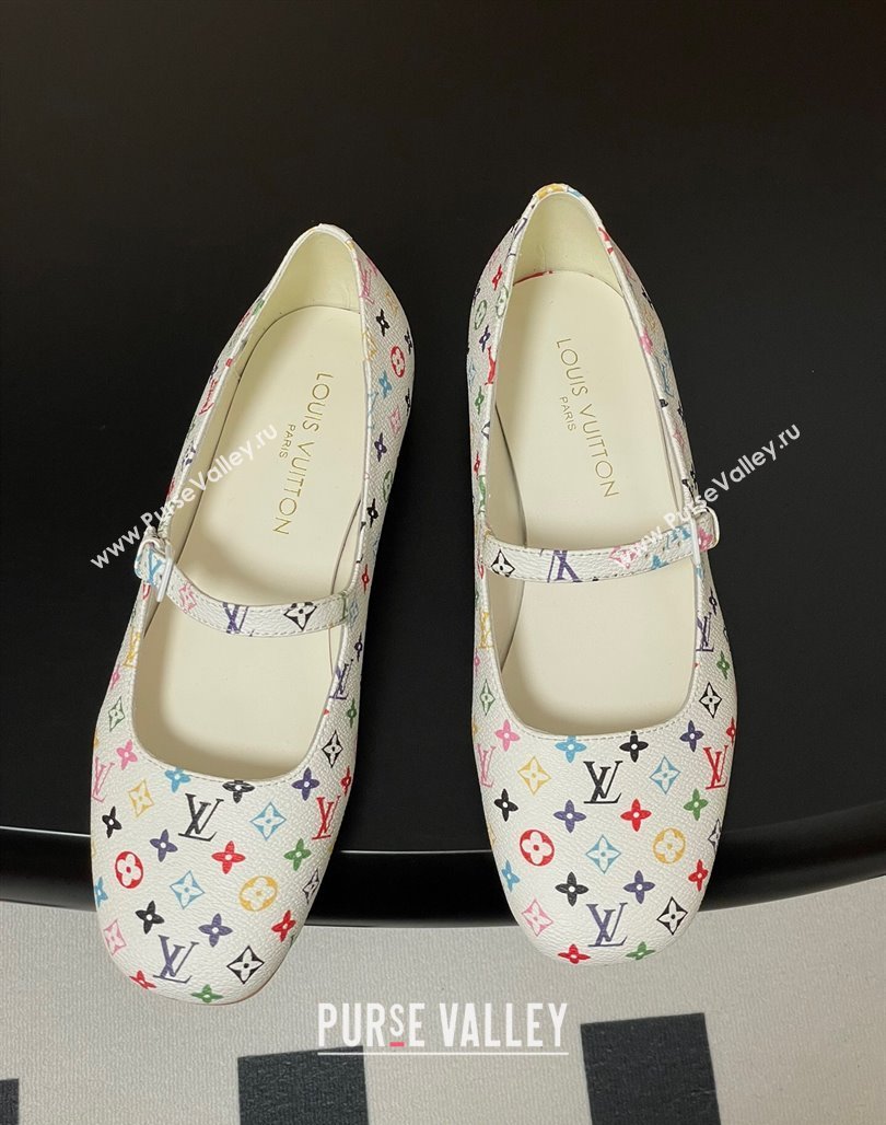 Louis Vuitton LV x TM Swing Flat Mary Jane Ballerinas in Multicolor Monogram Canvas White 2025 1AGUO5 (SS-250422098)