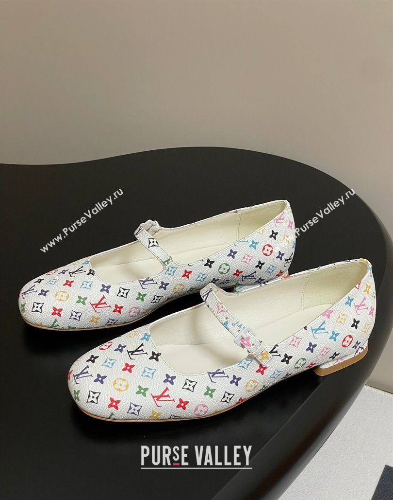 Louis Vuitton LV x TM Swing Flat Mary Jane Ballerinas in Multicolor Monogram Canvas White 2025 1AGUO5 (SS-250422098)