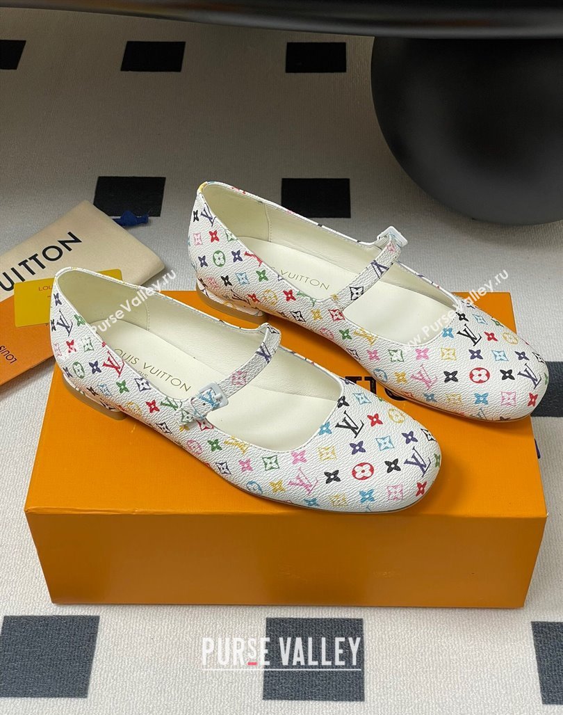 Louis Vuitton LV x TM Swing Flat Mary Jane Ballerinas in Multicolor Monogram Canvas White 2025 1AGUO5 (SS-250422098)