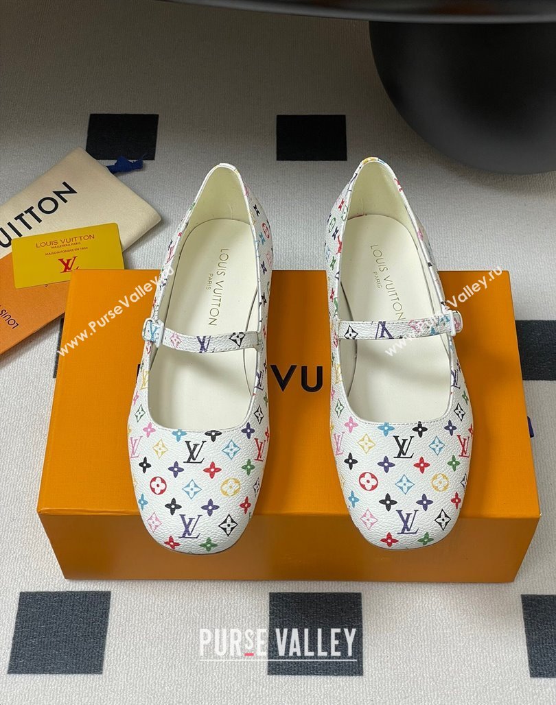 Louis Vuitton LV x TM Swing Flat Mary Jane Ballerinas in Multicolor Monogram Canvas White 2025 1AGUO5 (SS-250422098)