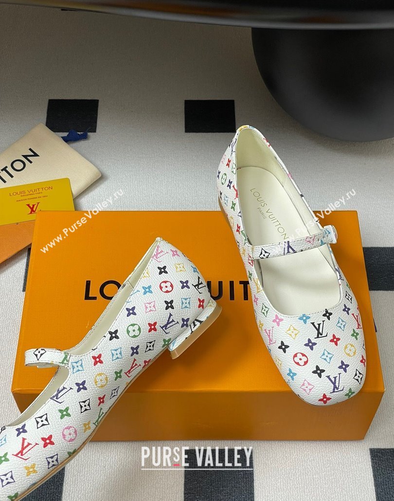Louis Vuitton LV x TM Swing Flat Mary Jane Ballerinas in Multicolor Monogram Canvas White 2025 1AGUO5 (SS-250422098)