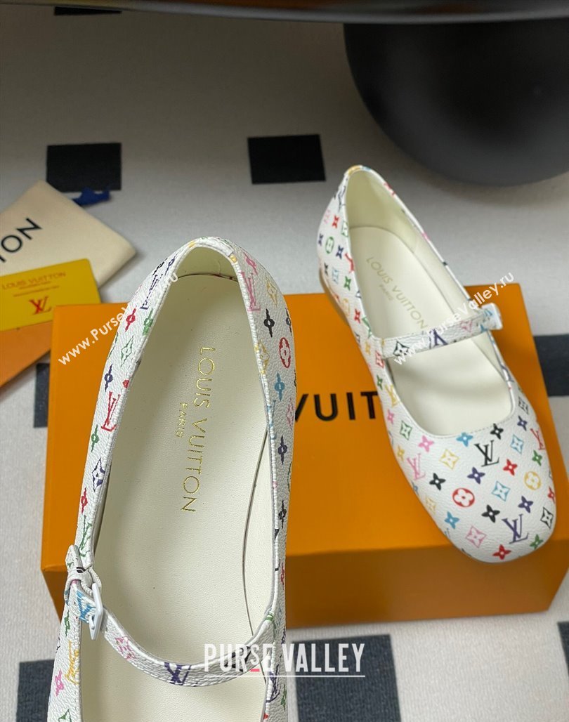 Louis Vuitton LV x TM Swing Flat Mary Jane Ballerinas in Multicolor Monogram Canvas White 2025 1AGUO5 (SS-250422098)