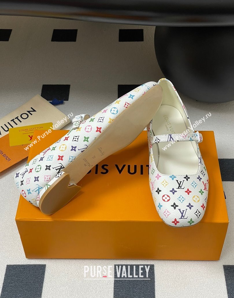 Louis Vuitton LV x TM Swing Flat Mary Jane Ballerinas in Multicolor Monogram Canvas White 2025 1AGUO5 (SS-250422098)