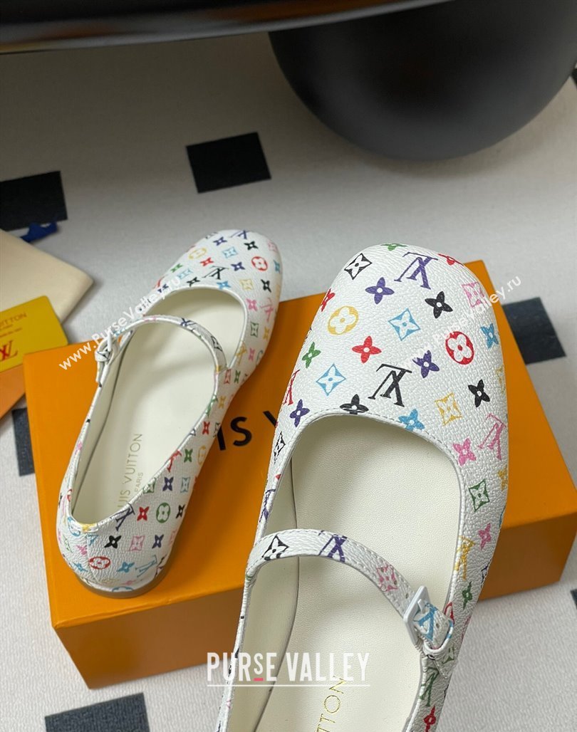 Louis Vuitton LV x TM Swing Flat Mary Jane Ballerinas in Multicolor Monogram Canvas White 2025 1AGUO5 (SS-250422098)