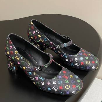 Louis Vuitton LV x TM Swing Mary Janes Pumps 5.5cm in Multicolor Monogram Canvas Black 2025 1AGUO5 (SS-250422099)