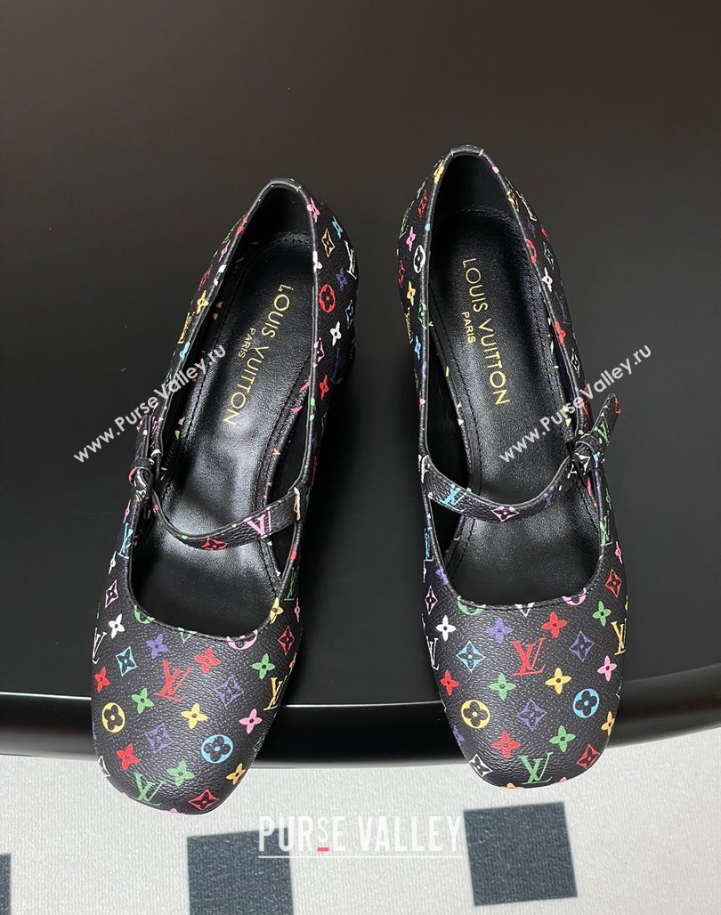Louis Vuitton LV x TM Swing Mary Janes Pumps 5.5cm in Multicolor Monogram Canvas Black 2025 1AGUO5 (SS-250422099)
