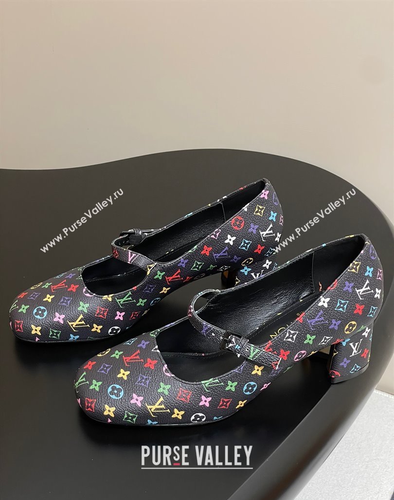 Louis Vuitton LV x TM Swing Mary Janes Pumps 5.5cm in Multicolor Monogram Canvas Black 2025 1AGUO5 (SS-250422099)
