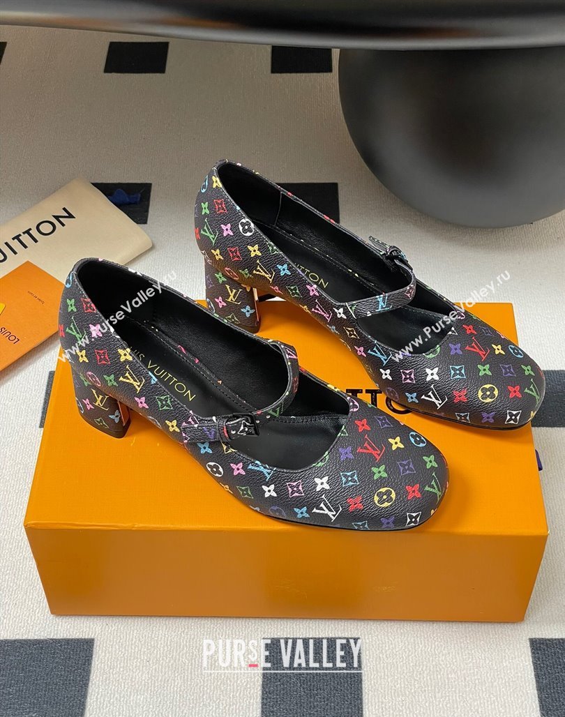 Louis Vuitton LV x TM Swing Mary Janes Pumps 5.5cm in Multicolor Monogram Canvas Black 2025 1AGUO5 (SS-250422099)