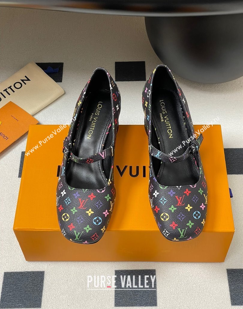 Louis Vuitton LV x TM Swing Mary Janes Pumps 5.5cm in Multicolor Monogram Canvas Black 2025 1AGUO5 (SS-250422099)