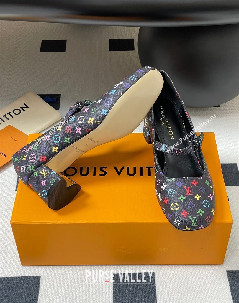 Louis Vuitton LV x TM Swing Mary Janes Pumps 5.5cm in Multicolor Monogram Canvas Black 2025 1AGUO5 (SS-250422099)