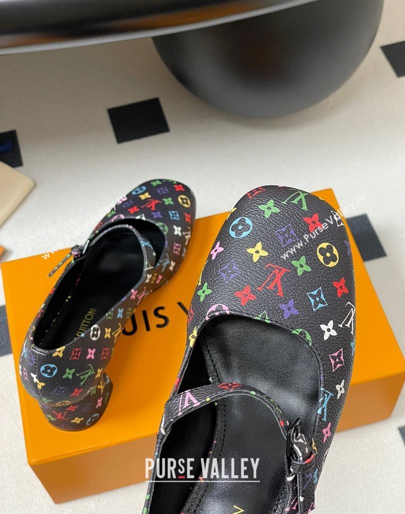 Louis Vuitton LV x TM Swing Mary Janes Pumps 5.5cm in Multicolor Monogram Canvas Black 2025 1AGUO5 (SS-250422099)