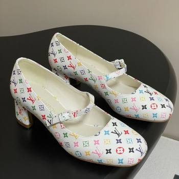 Louis Vuitton LV x TM Swing Mary Janes Pumps 5.5cm in Multicolor Monogram Canvas White 2025 1AGUO5 (SS-250422100)