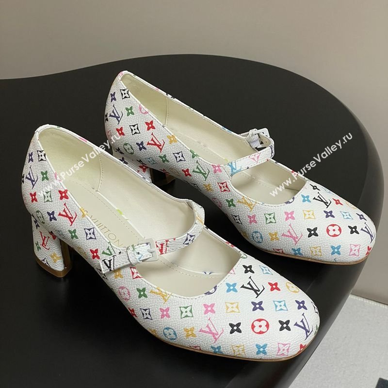 Louis Vuitton LV x TM Swing Mary Janes Pumps 5.5cm in Multicolor Monogram Canvas White 2025 1AGUO5 (SS-250422100)