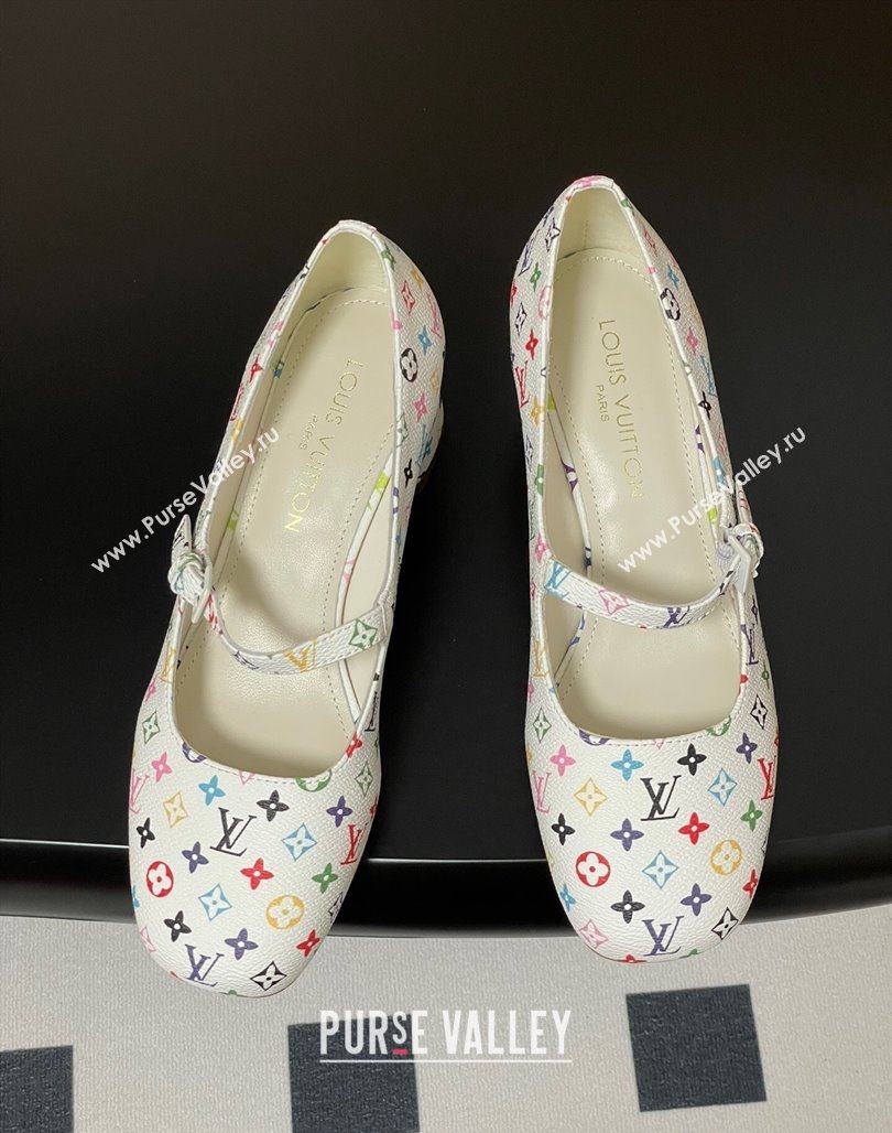 Louis Vuitton LV x TM Swing Mary Janes Pumps 5.5cm in Multicolor Monogram Canvas White 2025 1AGUO5 (SS-250422100)