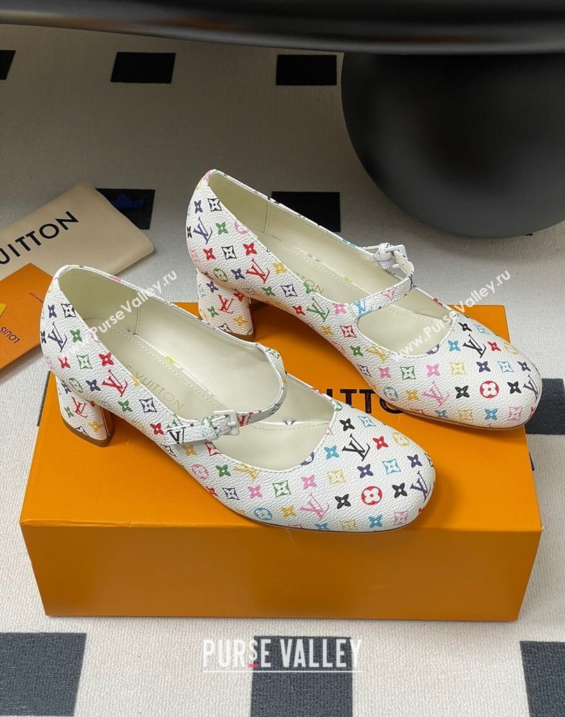 Louis Vuitton LV x TM Swing Mary Janes Pumps 5.5cm in Multicolor Monogram Canvas White 2025 1AGUO5 (SS-250422100)