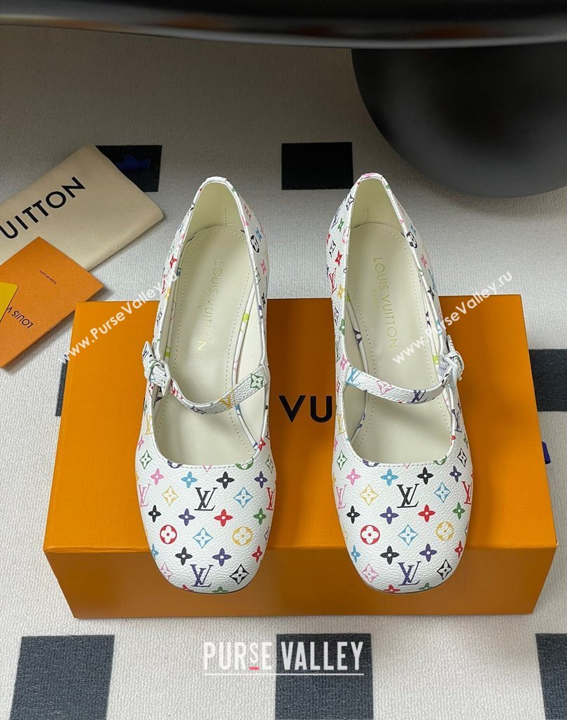 Louis Vuitton LV x TM Swing Mary Janes Pumps 5.5cm in Multicolor Monogram Canvas White 2025 1AGUO5 (SS-250422100)