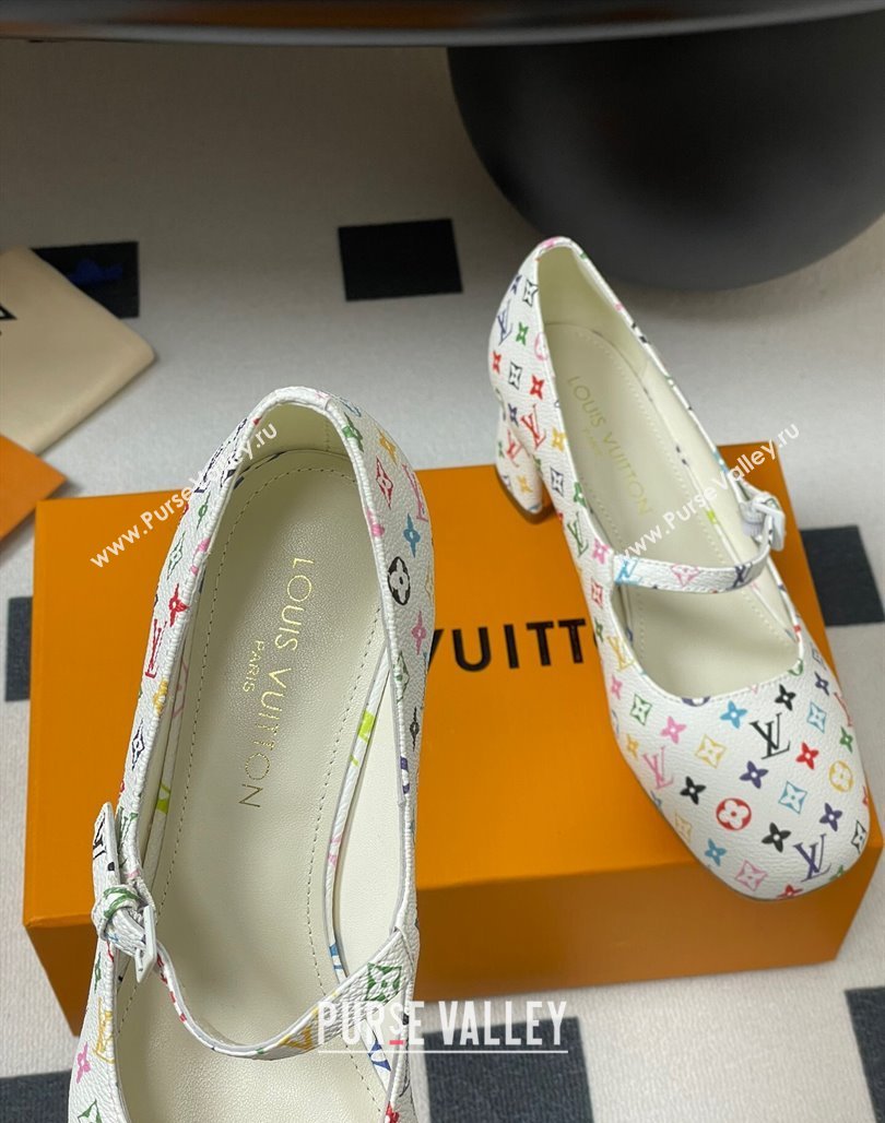 Louis Vuitton LV x TM Swing Mary Janes Pumps 5.5cm in Multicolor Monogram Canvas White 2025 1AGUO5 (SS-250422100)