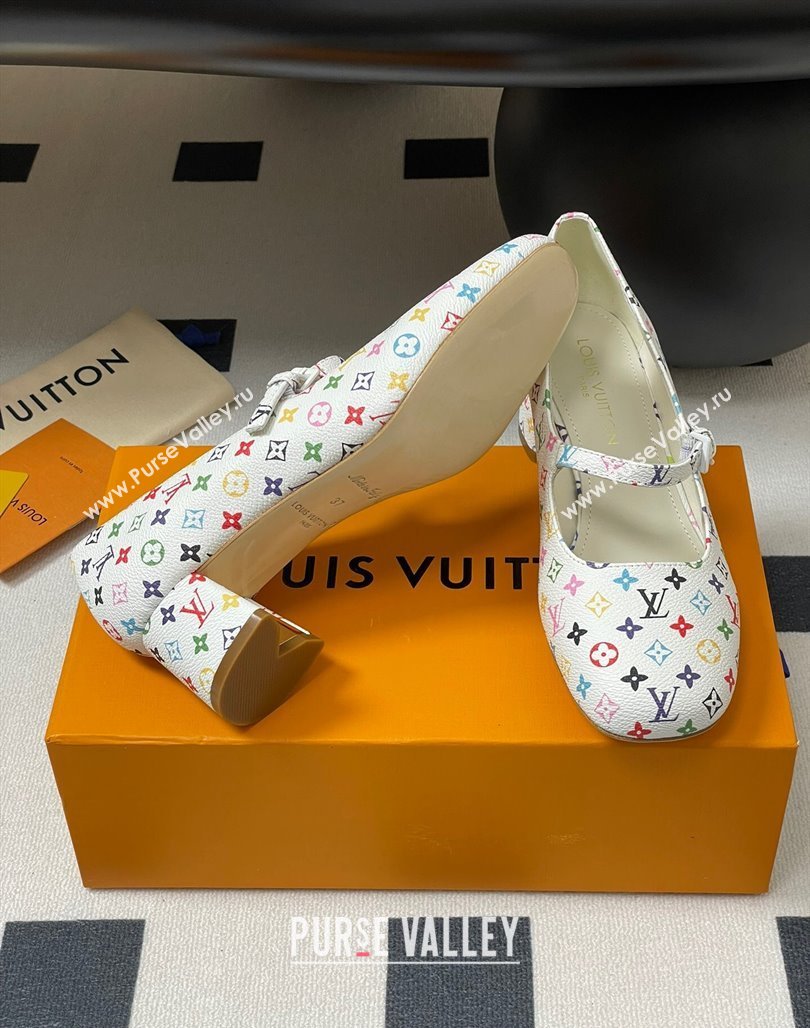 Louis Vuitton LV x TM Swing Mary Janes Pumps 5.5cm in Multicolor Monogram Canvas White 2025 1AGUO5 (SS-250422100)